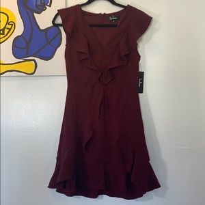 V neck maroon midi dress